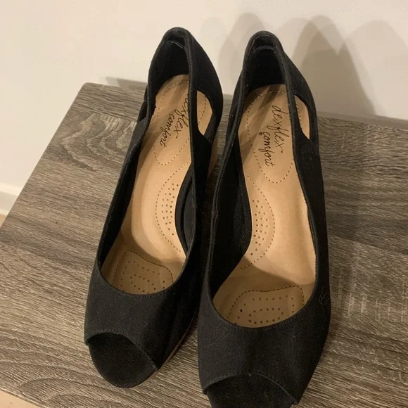 Deflex Confort Elegant Black Wedge Shoes with Cork Heel Size 7 - Picture 3 of 9